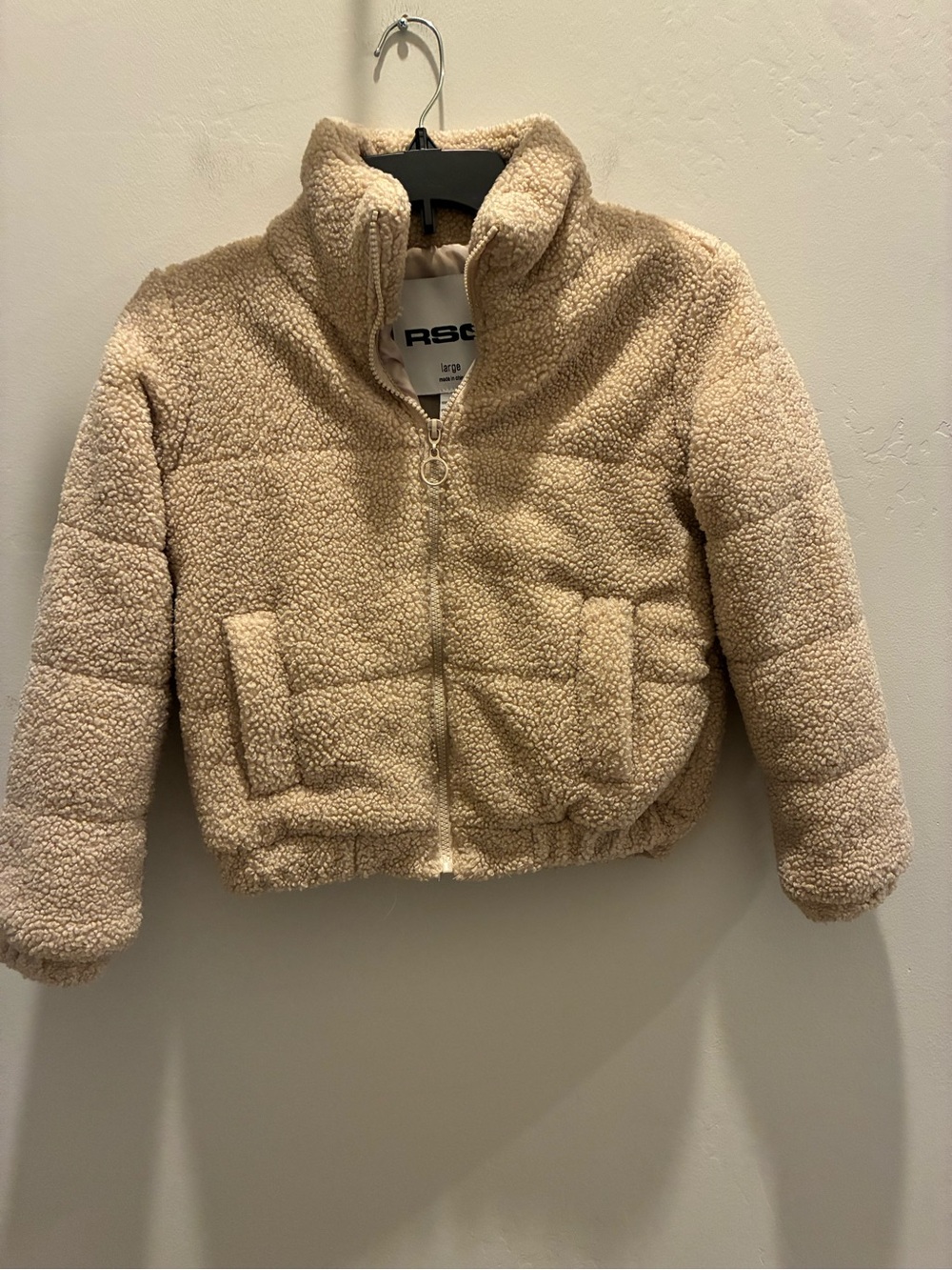 RSQ Kids Sherpa Puffer Jacket in Light Beige